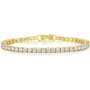 Gemsme 4 Prong Tennis Bracelet, 18K White/Yellow Gold Plated 3mm Round Cubic Zirconia Bracelet for Women Size 6-8.5 Inch