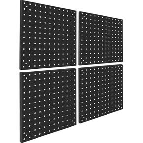 Pegboard Rack المرآب تخزين الصلب الأفقي حزمة مجلس الوتد، الصلب Pegboard الثقيلة - 4 حزمة لوحات معدنية تنظيم أداة المجلس (أسود، 16X12)