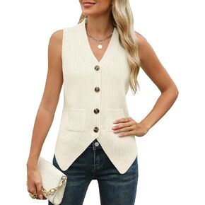 Rapbin Womens Sweater Vest Dressy Knit V Neck Ribbed Tank Top Sleeveless Casual Shirt