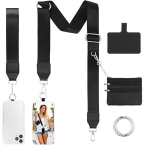 Clip and Go Strap for Phone with Wallet Crossbody, Phone Strap with Zippered Pouch, Adjustable Phone Lanyard Crossbody