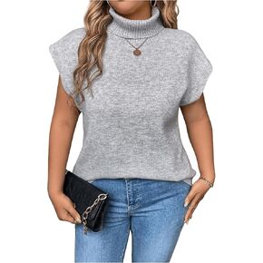 Floerns Women's Plus Size High Neck Sweater Vest Knit Short Sleeve Pullover Tops