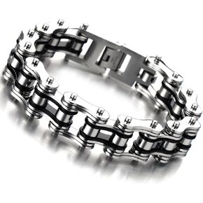 COOLSTEELANDBEYOND Masculine Mens Bike Chain Bracelet of Stainless Steel Two-Tone Polished