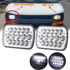 Pair 45w Rectangle 7x6 5x7 Inch Headlights 6052 6054 H5054 H6054 Hi/Low Sealed Beam Replacement For Chevy Express Cargo Van Jeep Wrangler Dodge Ram Ford F250 E350 GMC Savana Chevy S10