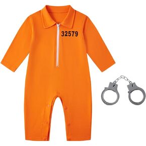 Baby Boy Girl Prisoner Halloween Costume Newborn Bodysuit (0-3 Months,Orange)