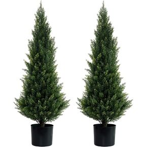 Artificial Cedar Pine Tree Faux Plants Potted UV Resistant Bushes Plants for Indoor Outdoor Garden,3 Feet-2 Pack