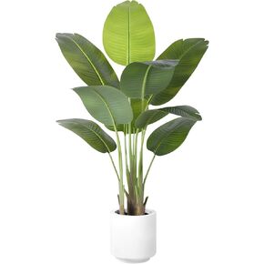 Artificial Bird of Paradise Plant 7.5Ft Tall Fake Tropical Palm Tree Large Fake Plants with 18 Silk Banana Leaves Faux Plant Indoor Decor Trees White Pot for Home Bedroom Living Room Office
