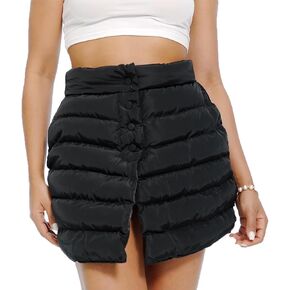Womens Y2K Black Quilted Puffer Bubble Mini Skirt Short Skirts High Waist Button Slit Wrap Bottom