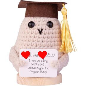 Funny Crochet Potatoes, Handmade Emotional Support Wool Knitted Potato Doll Gifts with Wooden Base for Car Home Office(Pink)