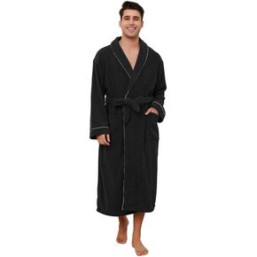 Vulcanodon Mens Shawl Collar Fleece Bathrobe, Soft Warm Long Sleeve Robe with Pockets Spa Robes for Men Cozy Sleepwear
