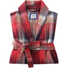 Mens Robe -Soft Microfiber Flannel Bathrobe for Unisex，Scottish Plaid Robe with Shawl Collar Lightweight Robe for Men
