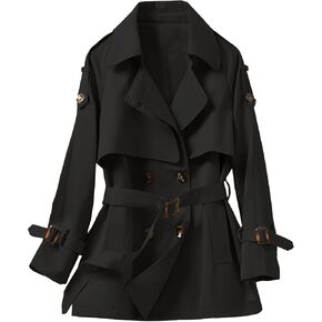 Betusline Women's Double Breasted Short Trench Coat with Belt