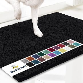 Muddy Mat® يظهر على شاشة التلفزيون - سجادة باب للكلاب من الألياف الدقيقة فائقة الامتصاص للأقدام الموحلة، سجادة للحيوانات الأليفة قابلة للغسل وغير قابلة للانزلاق، سجادة مدخل تشينيل سريعة الجفاف، سجادة داخلية وخارجية قابلة للغسل في الغسالة، أسود 30 بوصة × 1