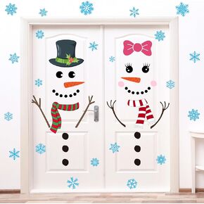 4 Sheets Christmas Snowman Door Stickers Christmas Door Stickers Decor Large Snowman Face Stickers with Snowflake Decals for Winter Door Window Refrigerator Decorations