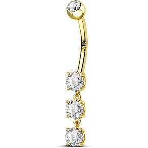 OUFER Gold Belly Button Rings, 14K Gold Belly Rings for Women, 14G Dangle Belly Piercing Jewelry, Clear CZ Navel Piercing Jewelry, Navel Rings-10mm