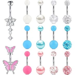 Anicina Belly Button Rings 14G Diamond CZ Belly Rings Surgical Stainless Steel Navel Rings Butterfly Heart Devil Belly Button Piercing Jewelry for Women
