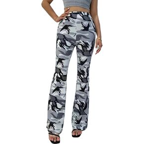 Women's Camouflage High Waisted Skinny Bell Bottom Flared Pants