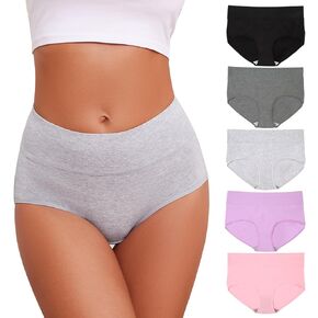 KAZNA Women‘s Cotton Underwear High Waisted Panties Soft Briefs Plus Size Full Coverage Stretch Breathable Hipster 5 Pack