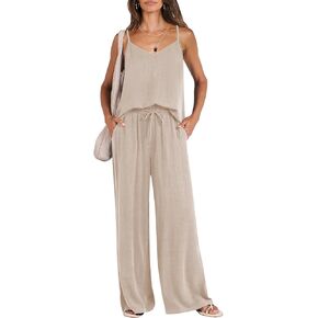 ANRABESS Women's 2 Piece Linen Lounge Set Casual Matching Pants Jumpsuit Summer Beach Travel Vacation Trendy Outfits