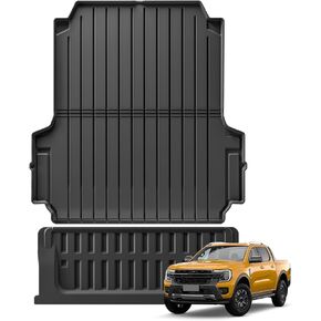حصيرة سرير الشاحنة SMABEE وحصيرة الباب الخلفي لسيارة Ford Ranger 2024 2025 (سرير 5 أقدام، 59.6 بوصة) سجادة سرير السيارة TPE لجميع الأحوال الجوية، بطانة حماية صندوق السيارة، ملحقات داخلية باللون الأسود in Kuwait