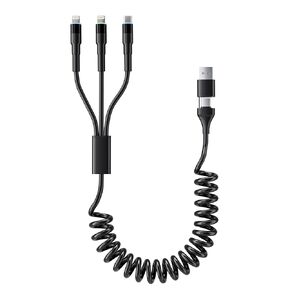 Coiled Lightning Cable USB-C & USB-A 2 Pack, MFi Certified Apple Carplay Cable, Retractable iPhone Charger with Data Transmission and LED, Short Coiled USB C/A to Lightning Cable for iPhone/Pad/Pod
