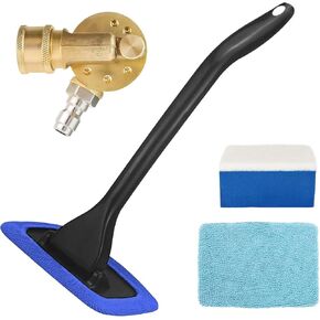 3 Piece Car Wash Kit, Windshield Cleaner Tool + Pressure Washer Quick Connect Pivoting Coupler + Car Wash Wipe, Car Cleaning Kit for Windshield, Trucks, SUVs, RVs, Home Windows- Blue