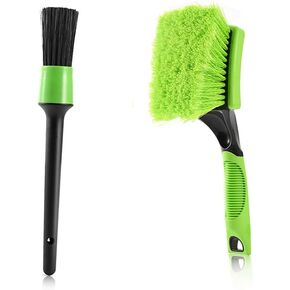 Xindell Car Wheel Brush- 2pcs Car Wash Supplies Tire Cleaner Detailing Kit – Car Tire Brushes Set Anti-Scratch Includes and Rim Cleaner, Nozzle Ergonomic Handle Auto Detailing Supplies