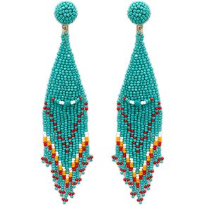 Beaded Western Tassel Post Earrings Handmade Navajo Earrings Rodeo