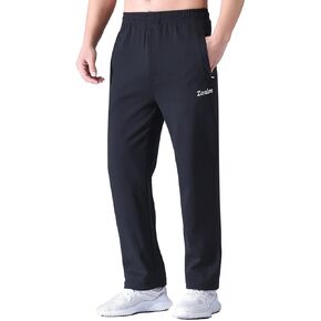 Zoulee Men's Open-Bottom Cotton Track Pants Sweatpants Jogging Pants with Zip Fly