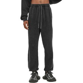 Mens Sweatpants Athletic Acid Washed Cotton Elastic Waist Joggers Drawstring Jogger Pants Workout Long Pants