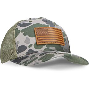 Leather Patch Hat for Men - Pacific Headwear 104c/Richardson 112 Trucker Hat w/Full-Grain Leather Machine-Stitched Patch