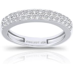 Hoops & Loops 925 Sterling Silver Cubic Zirconia 2-Row Round-Cut Eternity Band Ring for Women Teen Girls, Silver, Yellow & Rose Gold