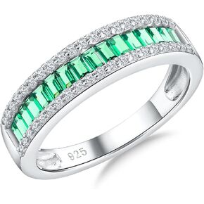 Eternity Wedding Bands, Engagement Rings for Women, 14K Gold Plated Sterling Silver Stackable Moissanite/Created Ruby Sapphire Emerald Ring, Size 6 to 10, Send Gift Box