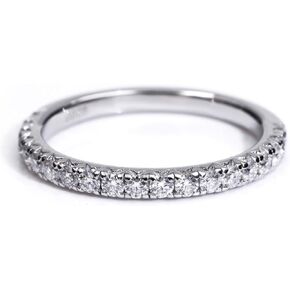 2mm 925 Sterling Silver 18K White Gold Plated Wedding Band Moissanite Diamond Half Eternity Stackable Engagement Ring for Women