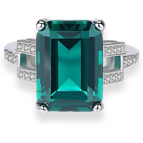 925 Sterling Silver CZ Simulated Sapphire/Emerald Ring for Women, Cubic Zirconia Emerald Cut Nano Blue/Green Gemstone Engagement Band Solitaire Costume Jewelry with Gift Box in Kuwait