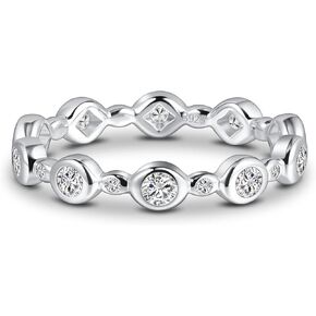 Moissanite Wedding Band for Women S925 Sterling Silver Moissanite Rings Bezel Set Round Cut D Color VVS1 Lab Created Diamond Rings Eternity Band Stackable Band Ring for Women Size 4-11