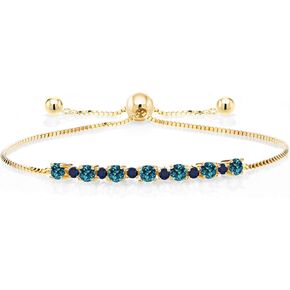 Gem Stone King 1.09 Ct London Blue Topaz Blue Sapphire 18K Yellow Gold Plated Silver Adjustable Tennis Bracelet for Women Up to 9 Inch