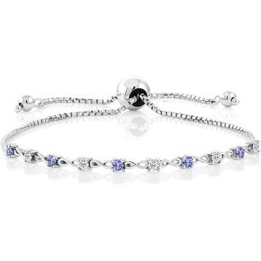 Gem Stone King 0.83 Cttw Round Blue Tanzanite and White Topaz 925 Sterling Silver Tennis Bracelet For Women | Round 2.5MM | Adjustable Bolo Bracelet For Women | Easy-On Easy-Off