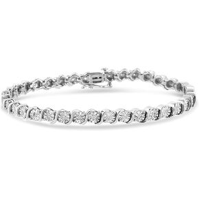 .925 Sterling Silver 1/4 Cttw Diamond Round Miracle Plate and "S" Link Tennis Bracelet (I-J Color, I2- I3 Clarity) - 7" - Choice of Metal Colors