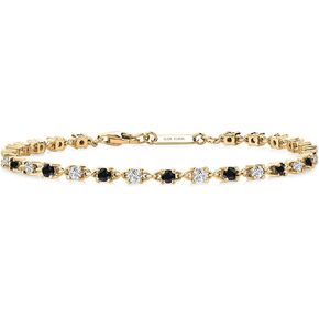 Gem Stone King Black Onyx and White Moissanite Tennis Bracelet for Women in 925 Sterling Silver | 1.76 Cttw | Round 2.5MM | Gemstone December Birthstone | 7 Inch