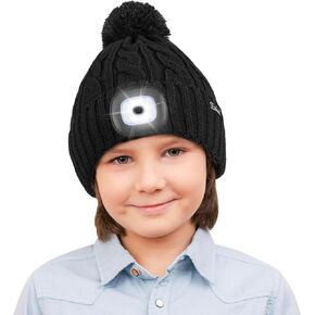 Etsfmoa Unisex Hat with Light for Kids,Winter Knitted Beanie,Gifts for Boys and Girls,Rechargeable Headlamp LED Cap
