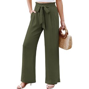 Palazzo Pants for Women with Adjustable Tie Knot High Waisted Flowy Work Dressy Casual Wide Leg Pants Trousers