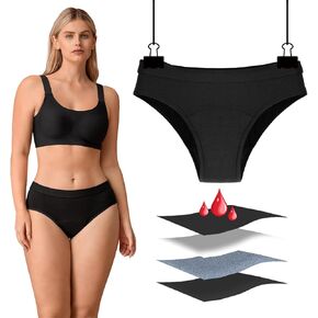 Period Underwear for Women Bikini, Menstrual Panties, Bamboo Viscose Comfortable Breathable Briefs, Leak-Proof Odor Control