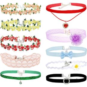 Pink Lace Choker Necklace Set, 10 Pieces