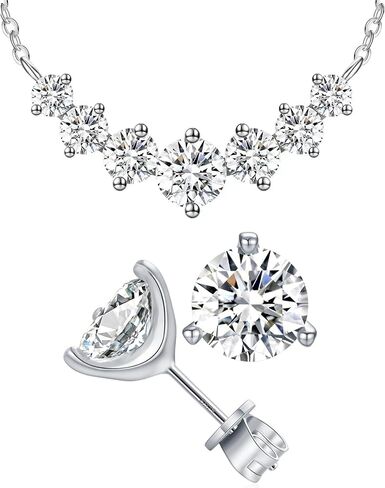 أقراط مويسانيتي 0.8 قيراط (0.4 قيراط لكل منهما) قلادة مويسانيتي للنساء (5.0 قيراط) مجموعة هدايا مجوهرات in Kuwait