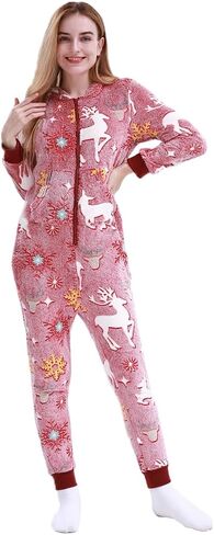 MAGICMK Women's & Men's Christmas Pajamas Hoodie Fleece Onesie Suit Full Zipper Jumpsuits with Pockets in Kuwait