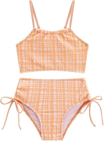 LIZENS Girls Two-Pieces Plaid Swimwear Spaghetti 2-12Years Tie Side Beach Bathing Swimsuit Bikini Sets in Saudi Arabia