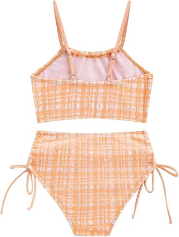LIZENS Girls Two-Pieces Plaid Swimwear Spaghetti 2-12Years Tie Side Beach Bathing Swimsuit Bikini Sets in Saudi Arabia