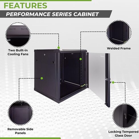 NavePoint 15U Server Cabinet Wall Mount Rack Enclosure with Caster Wheels, Includes 2 Fans, Locking Glass Door, Removable Side Panels – 15U Network Cabinet 17.7" Deep, 19"Server Rack for IT Equipment in Kuwait