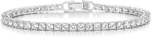 Gemsme 4 Prong Tennis Bracelet, 18K White/Yellow Gold Plated 3mm Round Cubic Zirconia Bracelet for Women Size 6-8.5 Inch in Kuwait