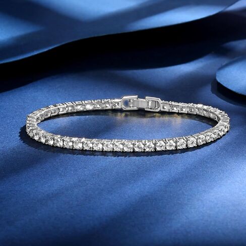 Gemsme 4 Prong Tennis Bracelet, 18K White/Yellow Gold Plated 3mm Round Cubic Zirconia Bracelet for Women Size 6-8.5 Inch in Kuwait